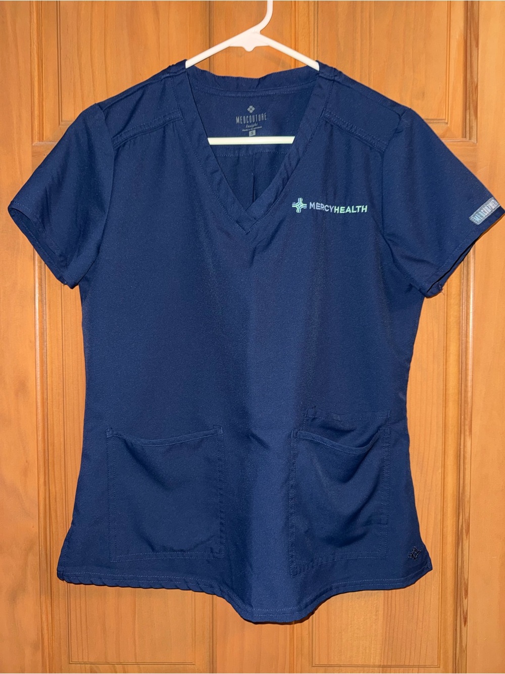 MercyHealth Medcouture Insight Navy V-Neck Scrub Top